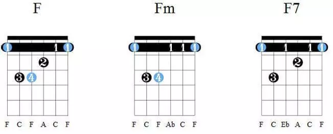 How to play guitar for beginners Chords from F, Fm, F7